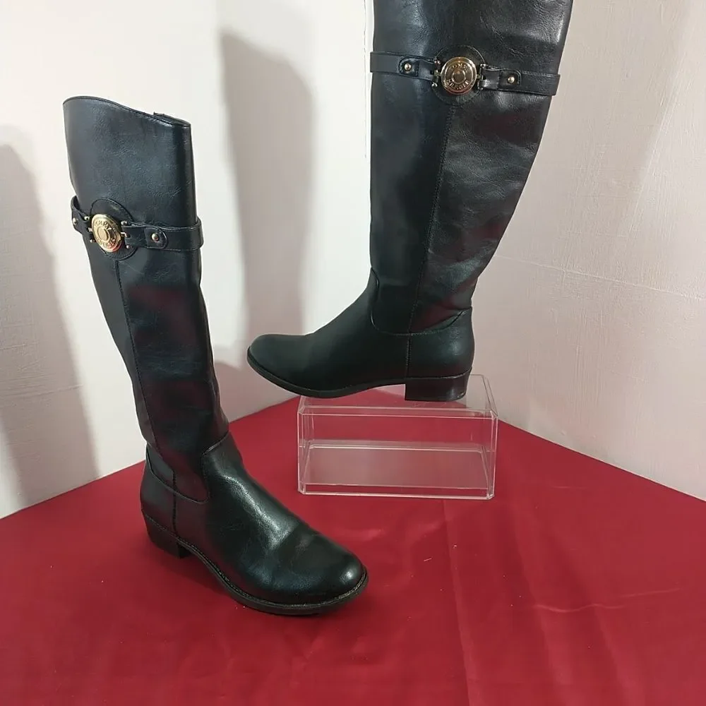 Elegant Black Leather Knee-Tommy Hilfiger Tall Boots 6 M Black LeatherHigh Boots